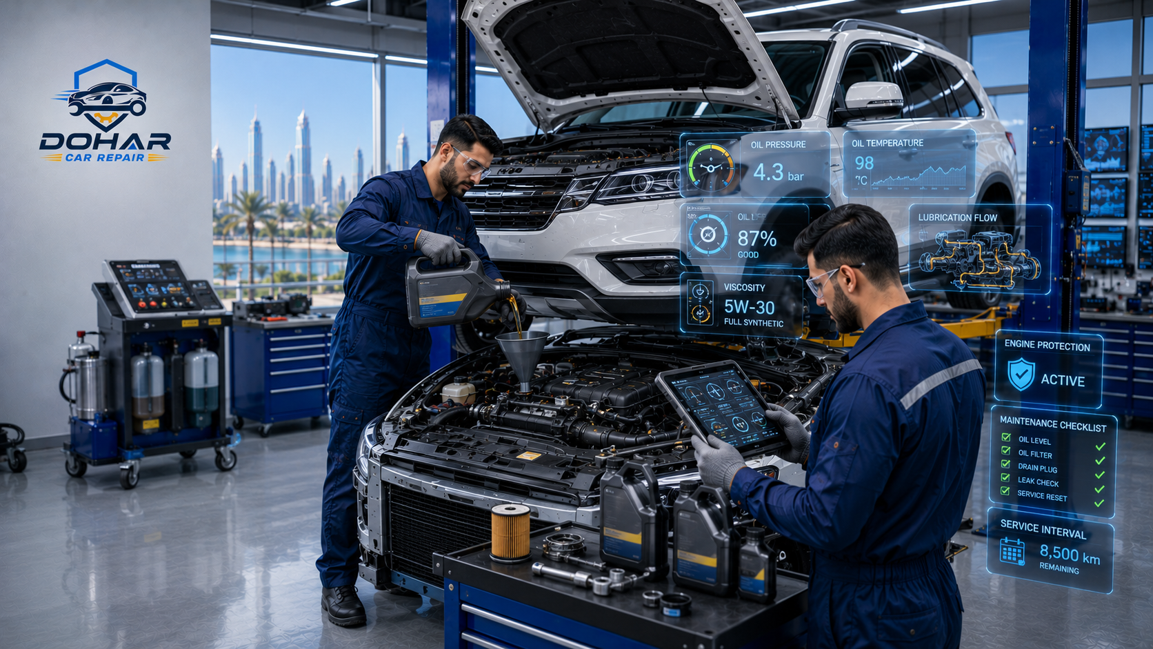 Oil filter replacement and full oil change service in Doha Qatar