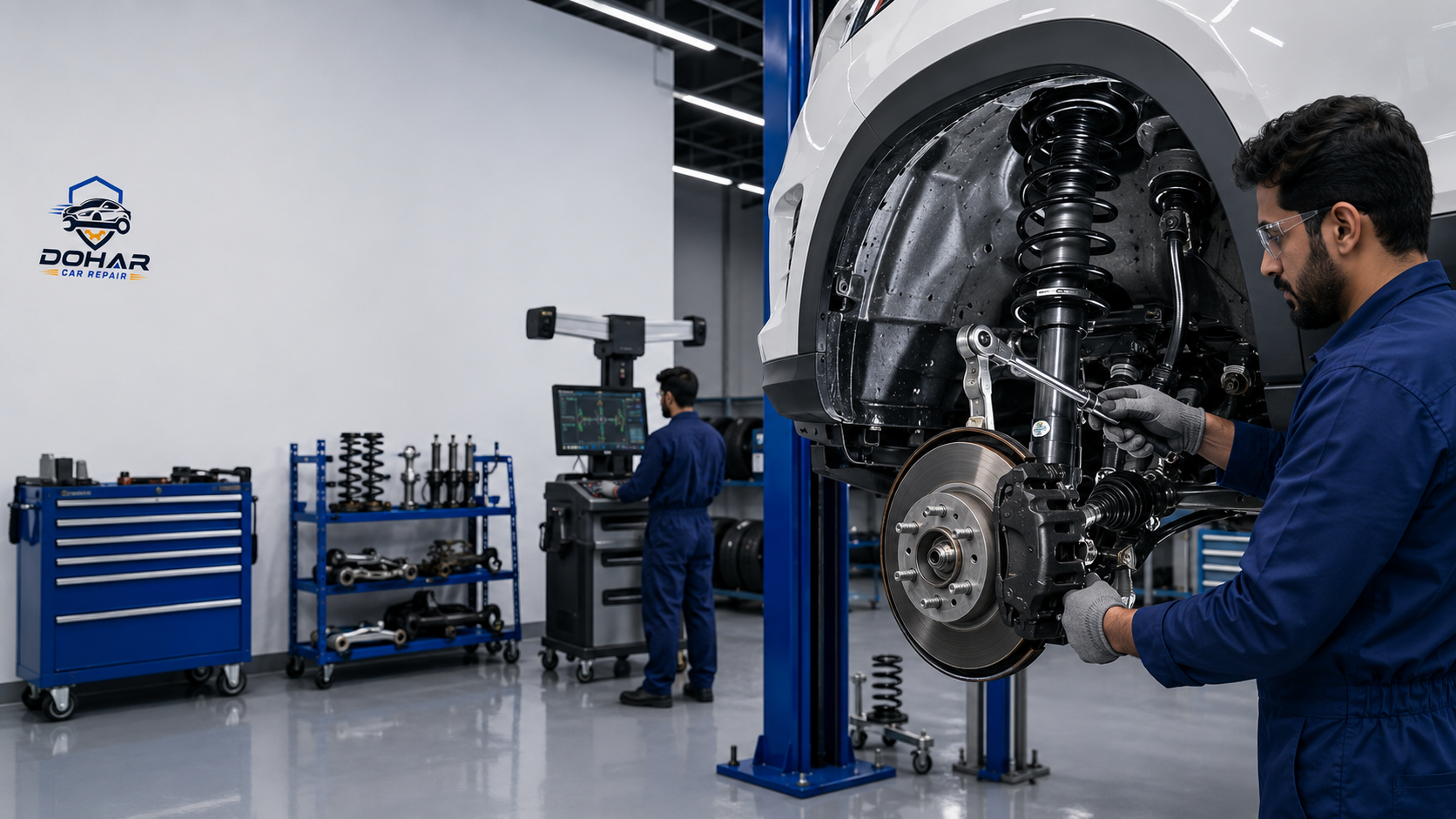 Car suspension and undercarriage repair service at Dohar Car Repair Doha